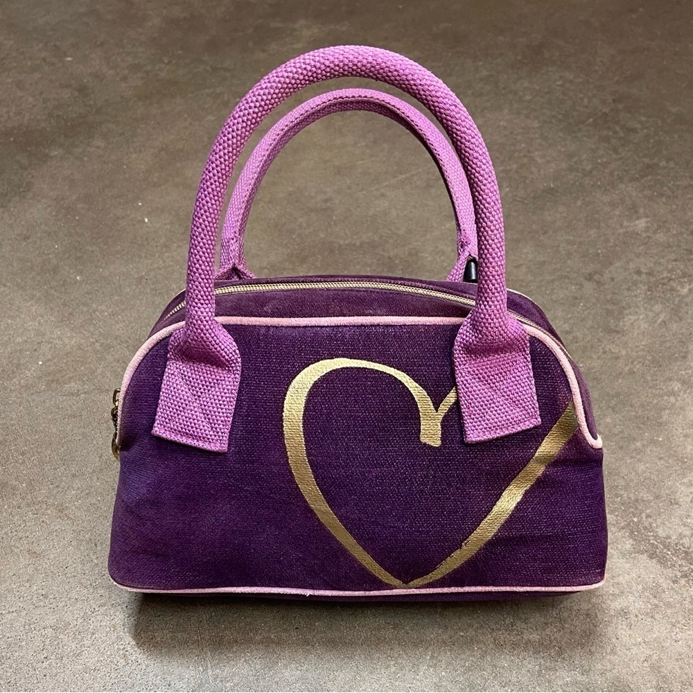 Victoria’s Secret Y2K Purple Velour Mini Handbag Purse Gold Heart